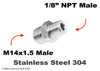 M14x1.5 Male to 1/8 inch NPT Male Stainless Sensor Adaptor Fittings Conversion