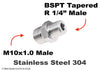M10x1.0 to BSPT Tapered R 1/4 inch Male Stainless Sensor Adaptor Fittings Conversion