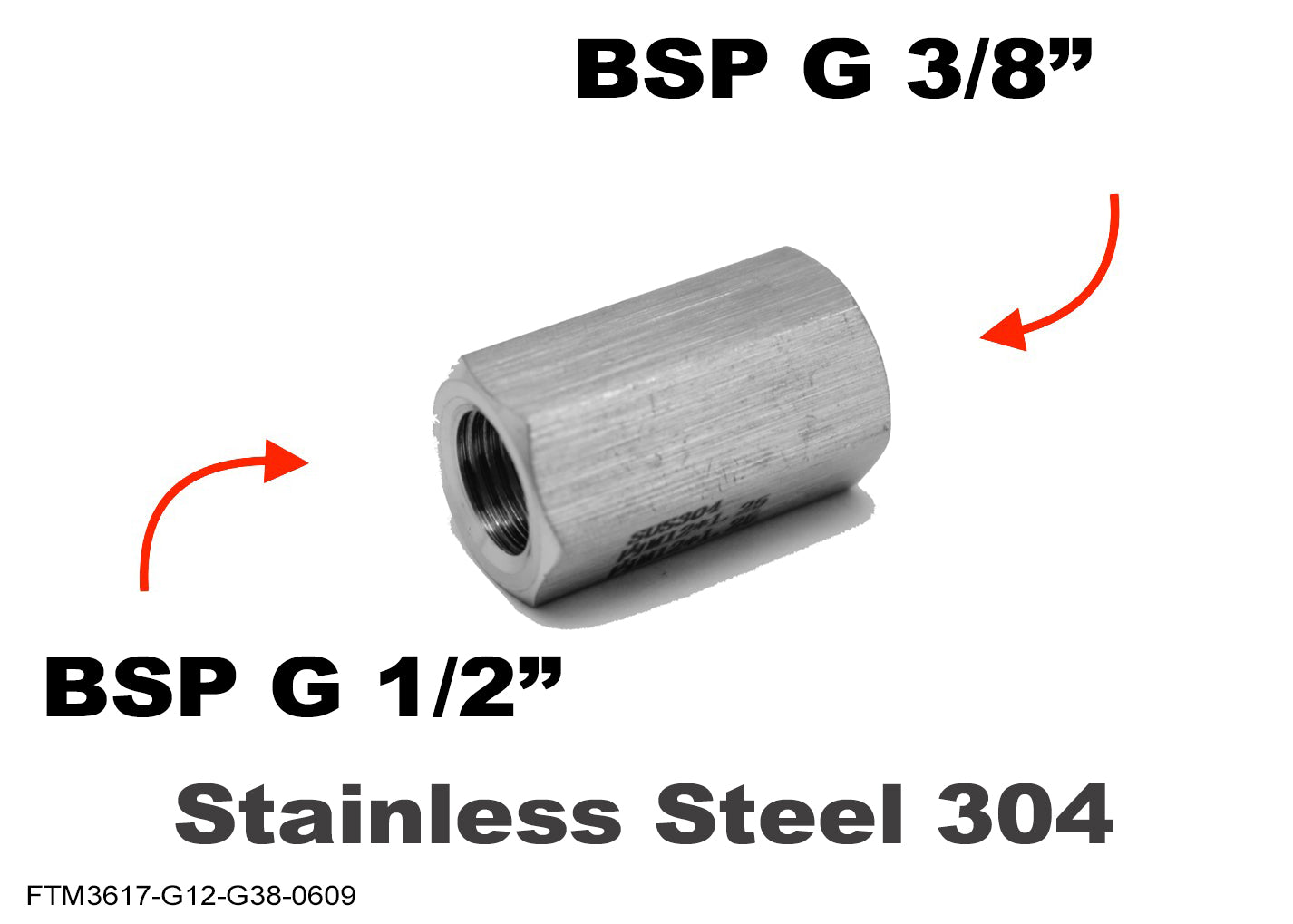 BSP G 1/2 inch Female to G 3/8 inch Female Stainless Sensor Adaptor Fittings Conversion