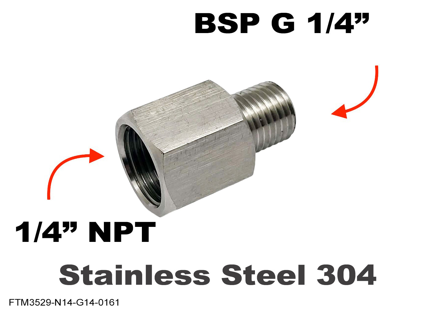 1/4 inch NPT Female to BSP G 1/4 inch Male Stainless Sensor Adaptor Fittings Conversion