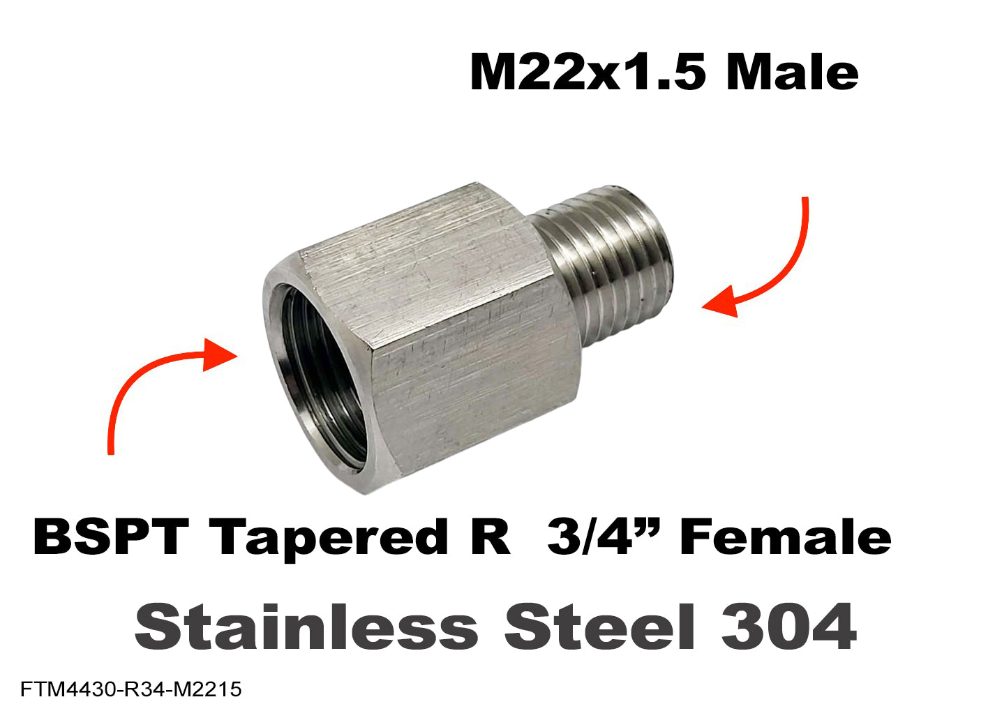 BSPT R  3/4 inch FEMALE to M22x1.5 MALE Stainless Sensor Adaptor Fittings Conversion