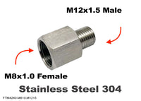 M8x1.0 Female to M12x1.5 Male Stainless Sensor Adaptor Fittings Conversion