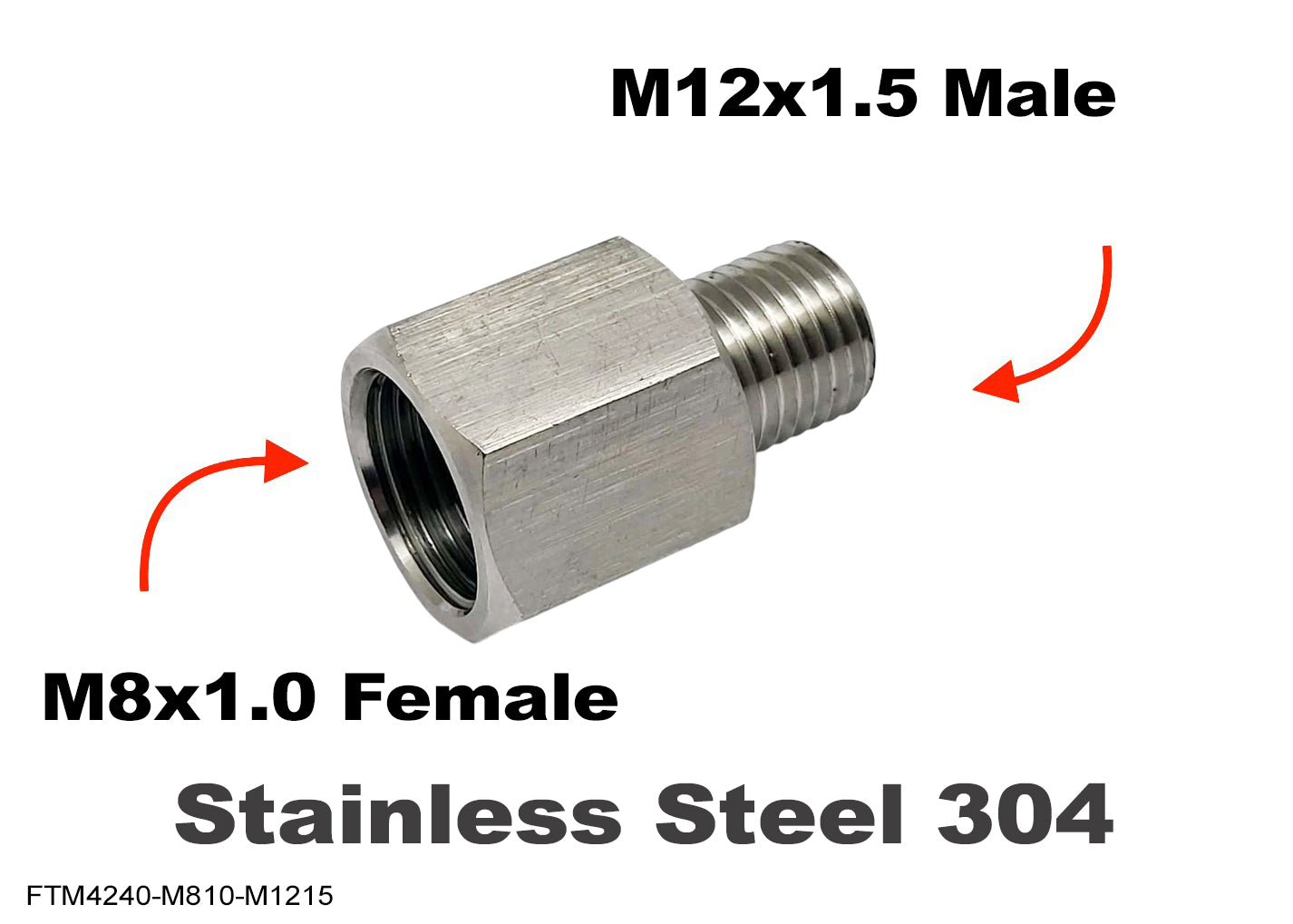 M8x1.0 Female to M12x1.5 Male Stainless Sensor Adaptor Fittings Conversion