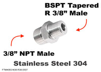 3/8 inch NPT to BSPT Tapered R 3/8 inch Male Stainless Sensor Adaptor Fitting Conversion
