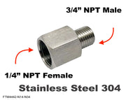 1/4 inch NPT FEMALE to 3/4 inch NPT MALE Stainless Sensor Adaptor Fittings Conversion