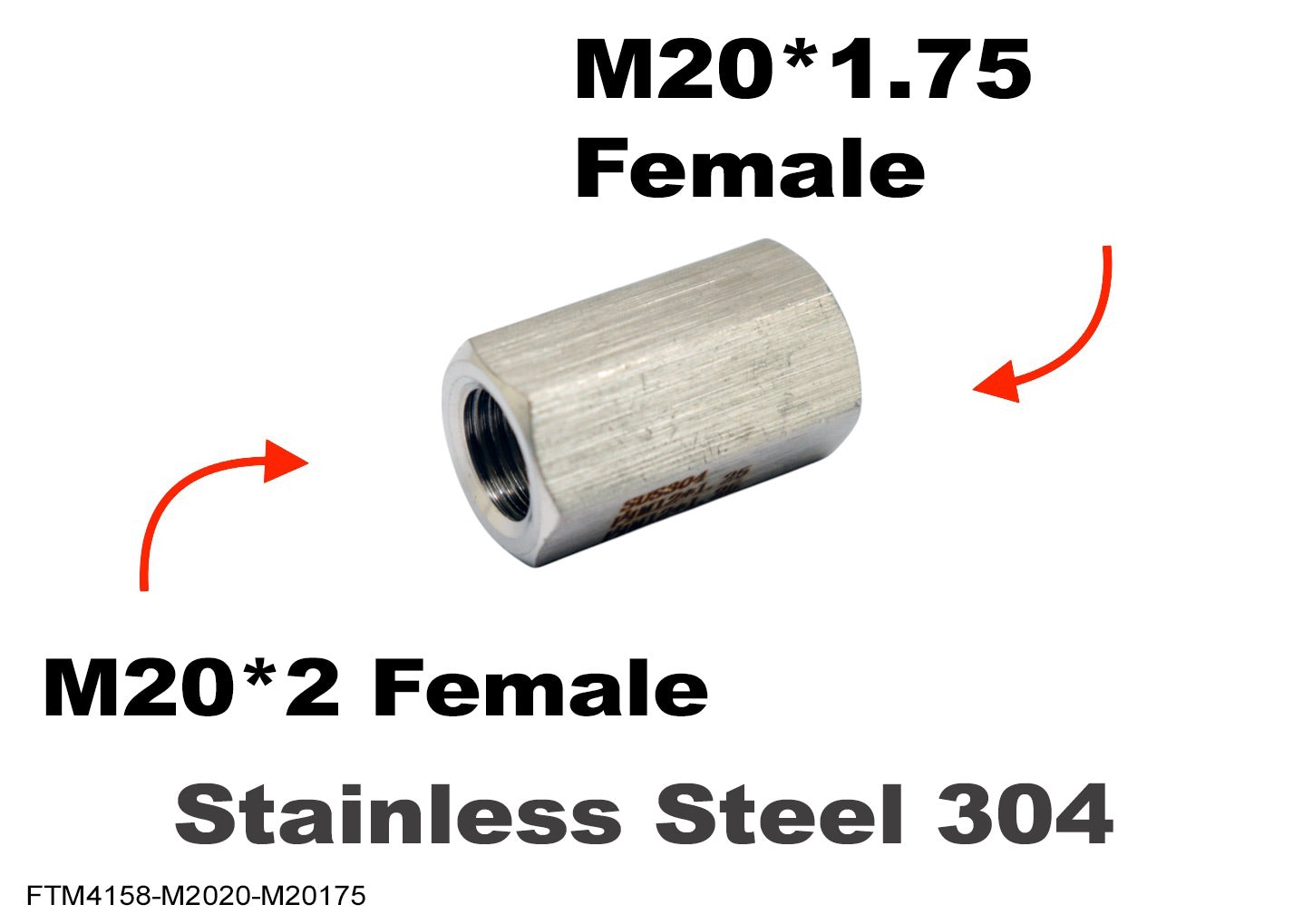 M20*2 FEMALE to M20*1.75 FEMALE Stainless Sensor Adaptor Fittings Conversion
