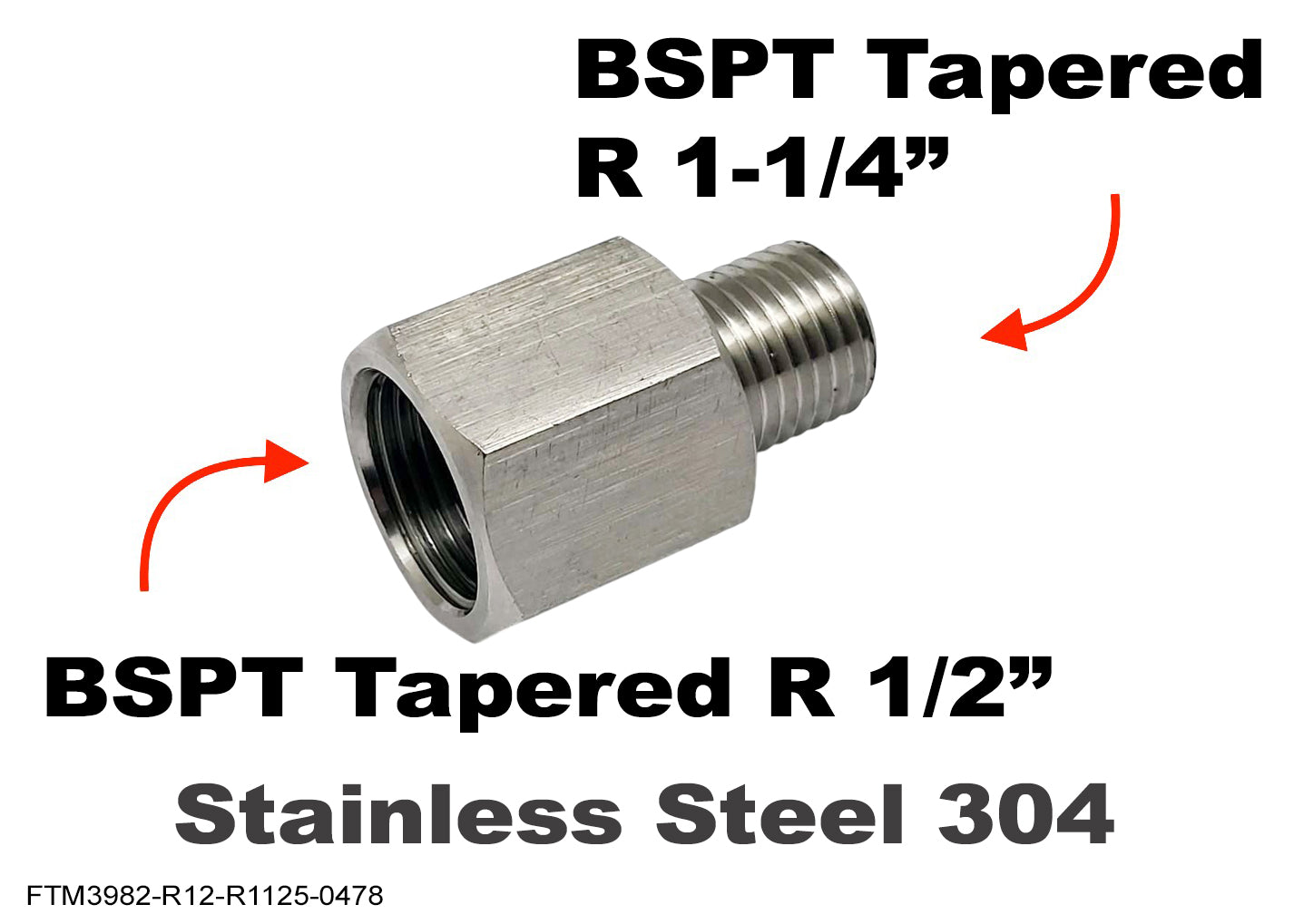 BSPT Tapered R 1/2 inch Female to  R 1-1/4 inch Male Stainless Sensor Adaptor Fittings