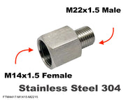 M14x1.5 FEMALE to M22x1.5 MALE Stainless Sensor Adaptor Fittings Conversion