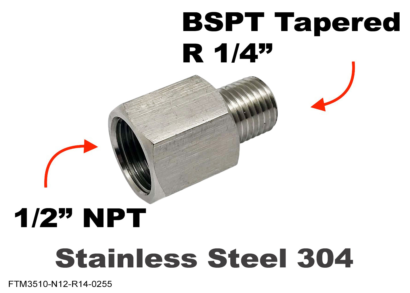 1/2 inch NPT Female to BSPT Tapered R 1/4 inch Male Stainless Sensor Adaptor Fittings