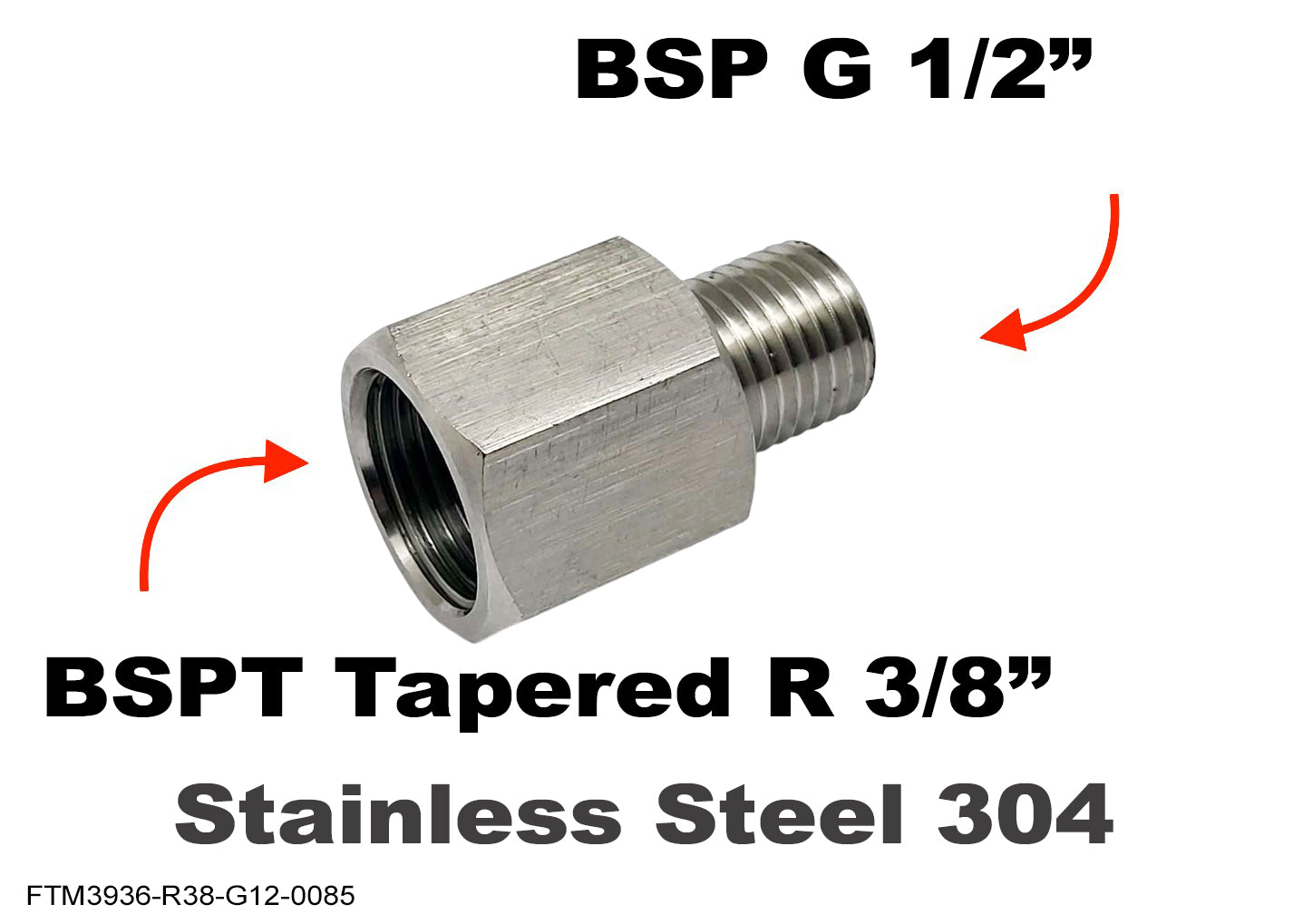 BSPT Tapered R 3/8 inch Female to BSP G 1/2 inch Male Stainless Sensor Adaptor Fittings