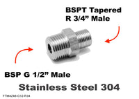 BSP G 1/2 inch Male to BSPT Tapered R 3/4 inch Male Stainless Sensor Adaptor Fittings