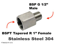 BSPT Tapered R 1 inch Female to BSP G 1/2 inch Male Stainless Sensor Adaptor Fittings