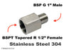 BSPT Tapered R 1/2 inch Female to BSP G 1 inch Male Stainless Sensor Adaptor Fittings