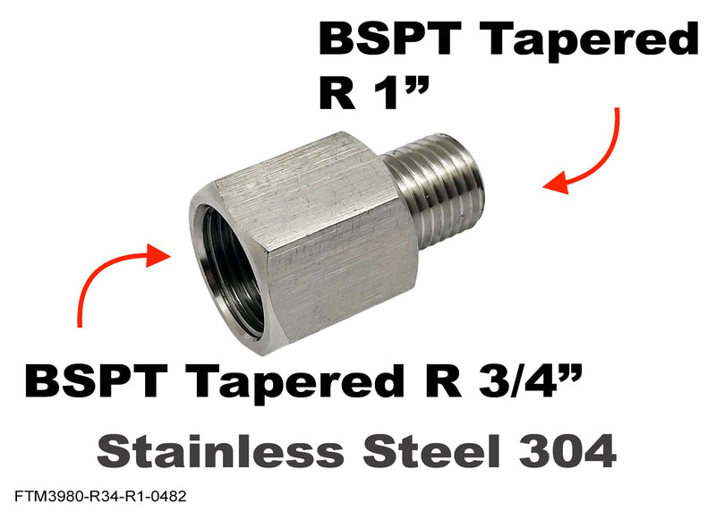 BSPT Tapered R 3/4 inch Female to R 1 inch Male Stainless Sensor Adaptor Fittings