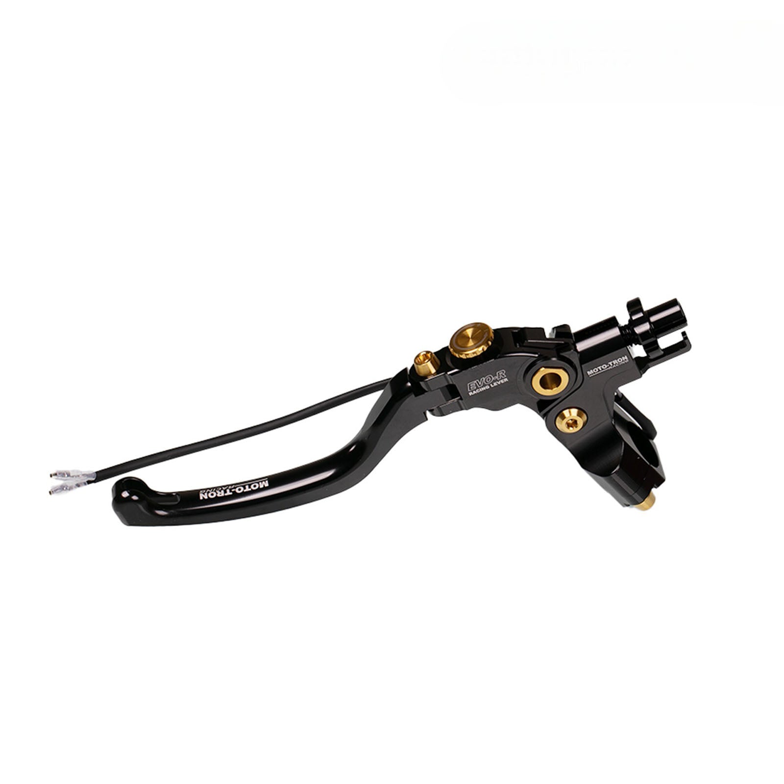 Moto-Tron lightweight racing folding clutch lever for BMW S1000RR, S1000XR, F750, and F850 motorcycle, black finish.