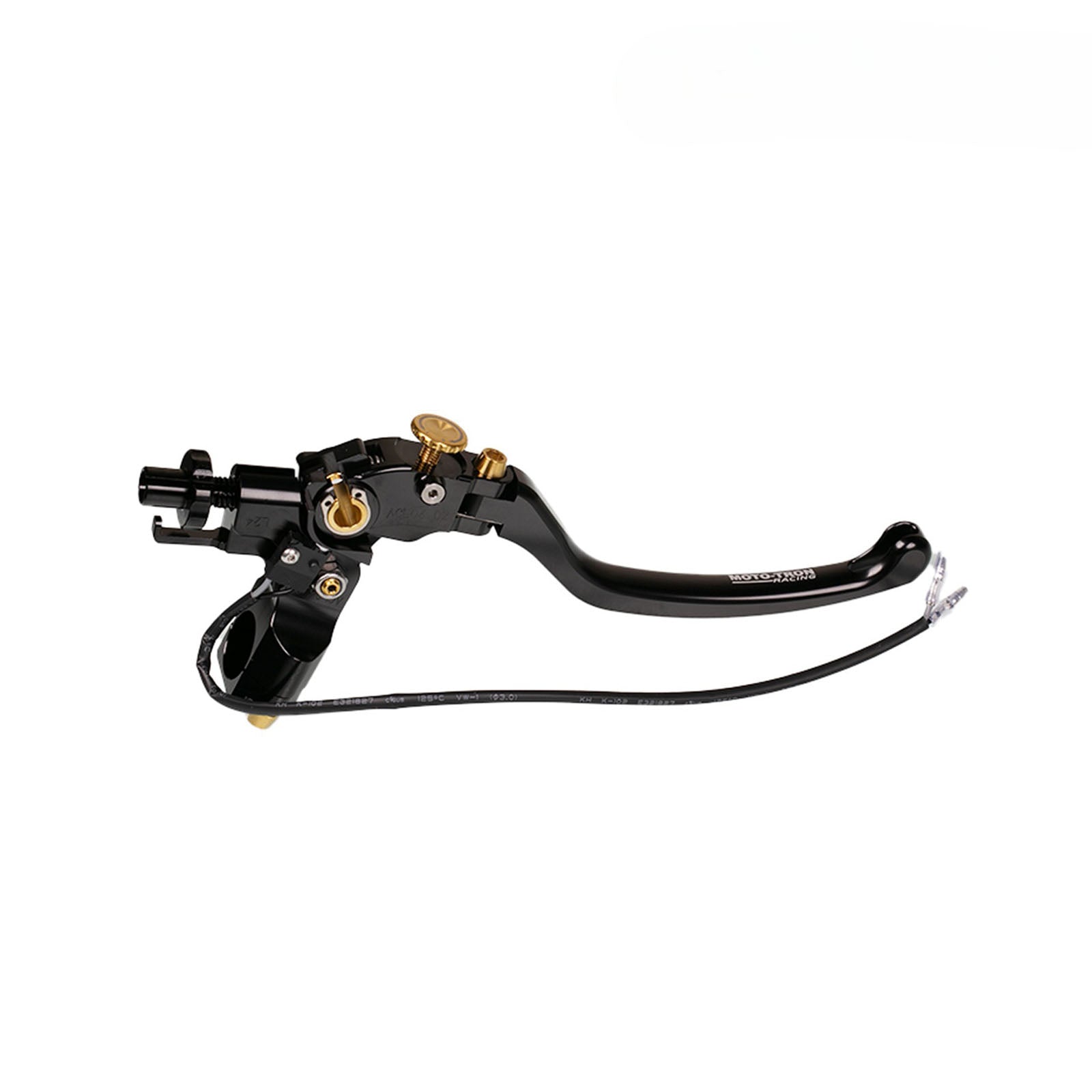 Moto-Tron lightweight racing folding clutch lever for BMW S1000RR, S1000XR, F750, and F850 motorcycles, black finish.