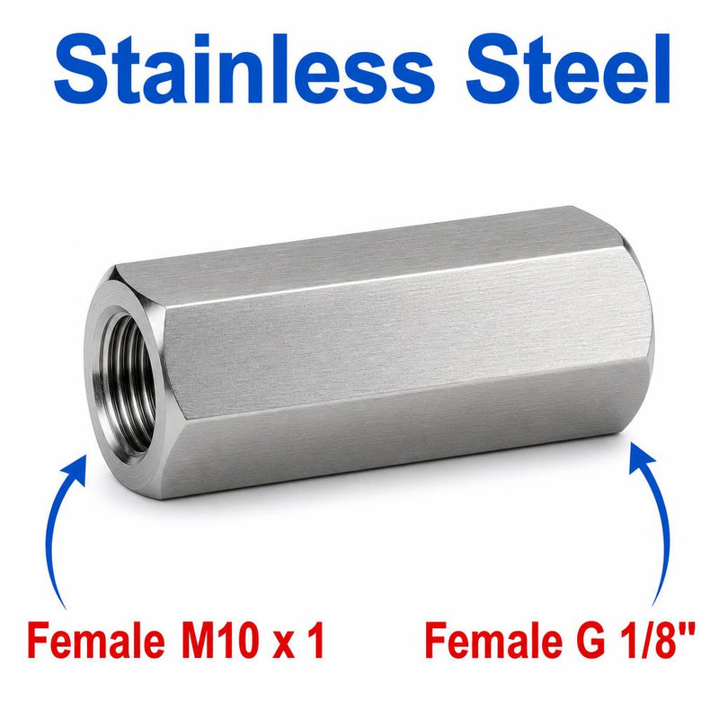 M10x1 Female to BSP G 1/8 inch Female Stainless Steel 304 Sensor Adaptor Fittings Conversion