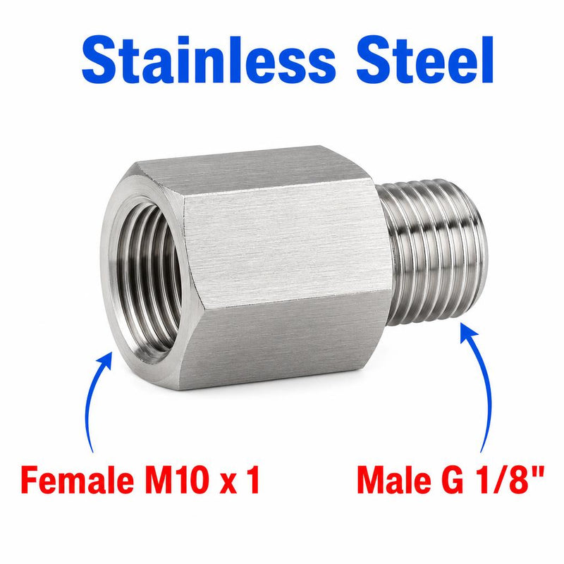 M10x1 Female to BSP G 1/8 inch Male Stainless Steel 304 Sensor Adaptor Fittings Conversion
