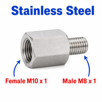 M10x1 Female to M8x1 Male Stainless Steel 304 Sensor Adaptor Fittings Conversion