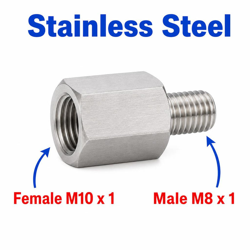 M10x1 Female to M8x1 Male Stainless Steel 304 Sensor Adaptor Fittings Conversion