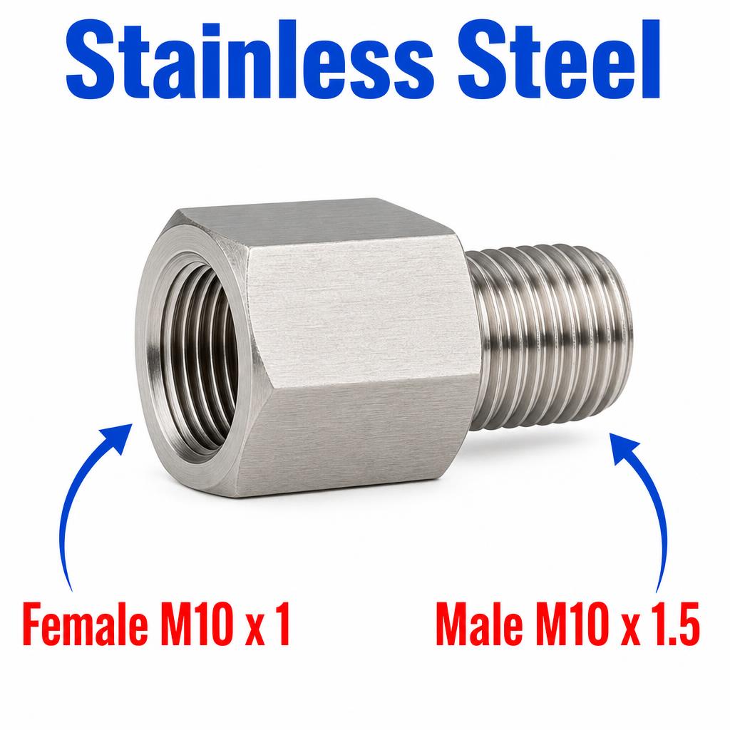 M10x1 Female to M10x1.5 Male Stainless Steel 304 Sensor Adaptor Fittings Conversion