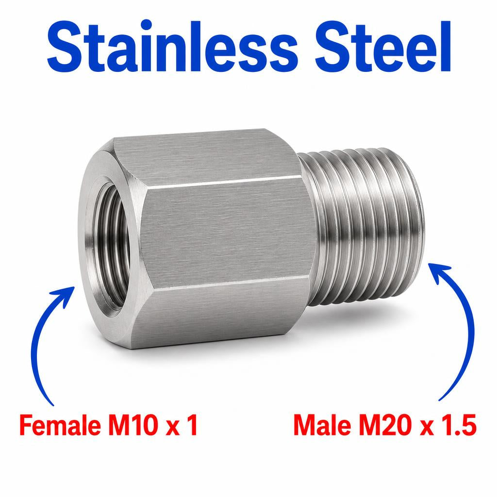 M10x1 Female to M20x1.5 Male Stainless Steel 304 Sensor Adaptor Fittings Conversion