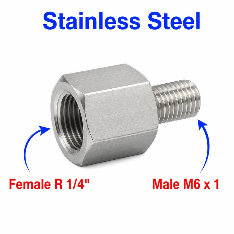 BSPT Tapered R 1/4 inch Female to M6x1 Male Stainless Steel 304 Sensor Adaptor Fittings Conversion