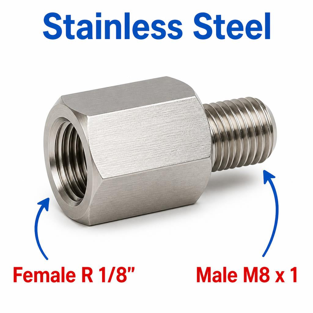 BSPT Tapered R 1/8 inch Female to M8x1 Male Stainless Steel 304 Sensor Adaptor Fittings Conversion