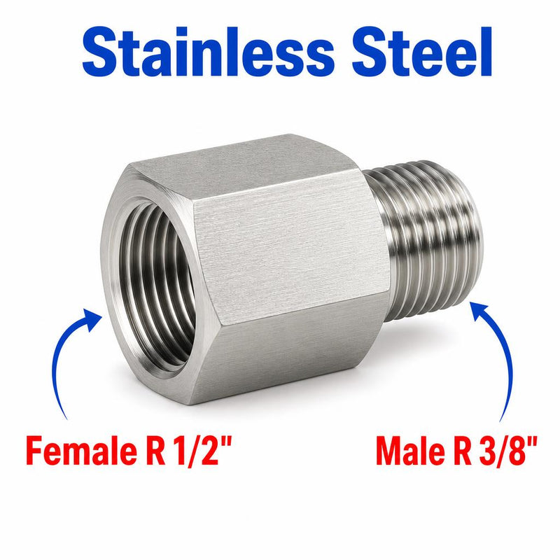 BSPT Tapered R 1/2 inch Female to BSPT Tapered R 3/8 inch Male Stainless Steel 304 Sensor Adaptor Fittings Conversion