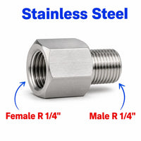 Stainless steel 304 BSPT tapered R 1/4 inch female to male sensor adapter fitting for conversion.