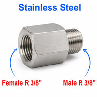 Stainless steel MC Motoparts BSPT tapered R 3/8 inch female to male sensor adaptor fitting for conversion.