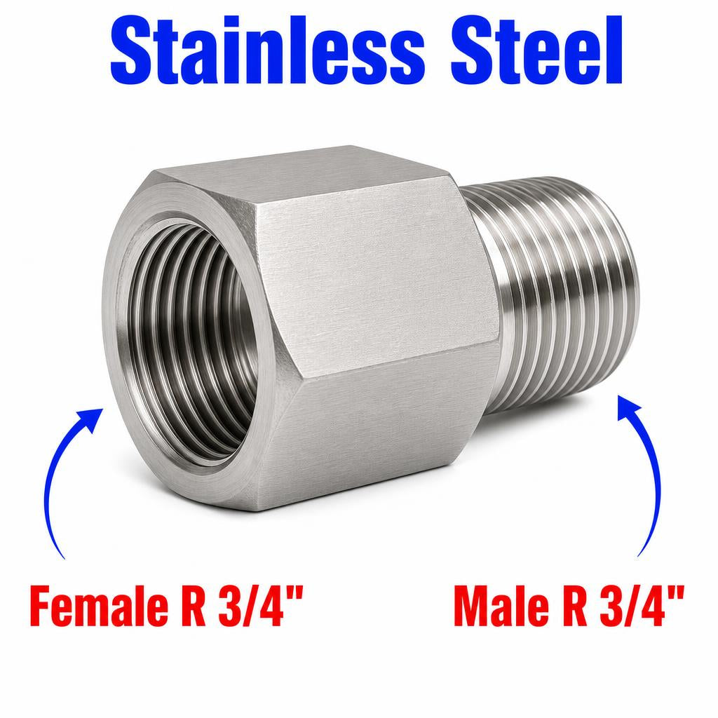 Stainless steel BSPT tapered R 3/4 inch female to male sensor adaptor fitting for conversion, MC Motoparts APS fitting.