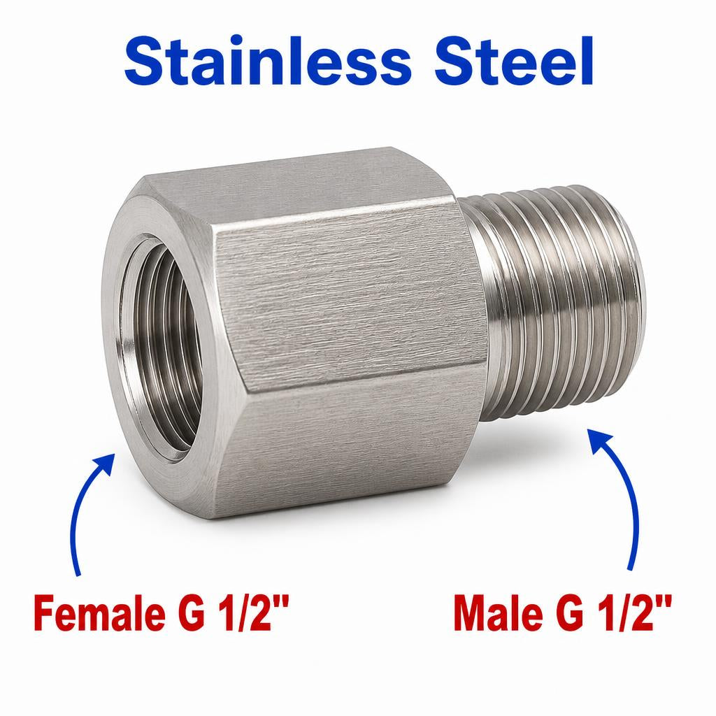 BSP G 1/2 inch Female to BSP G 1/2 inch Male Stainless Steel 304 Sensor Adaptor Fittings Conversion