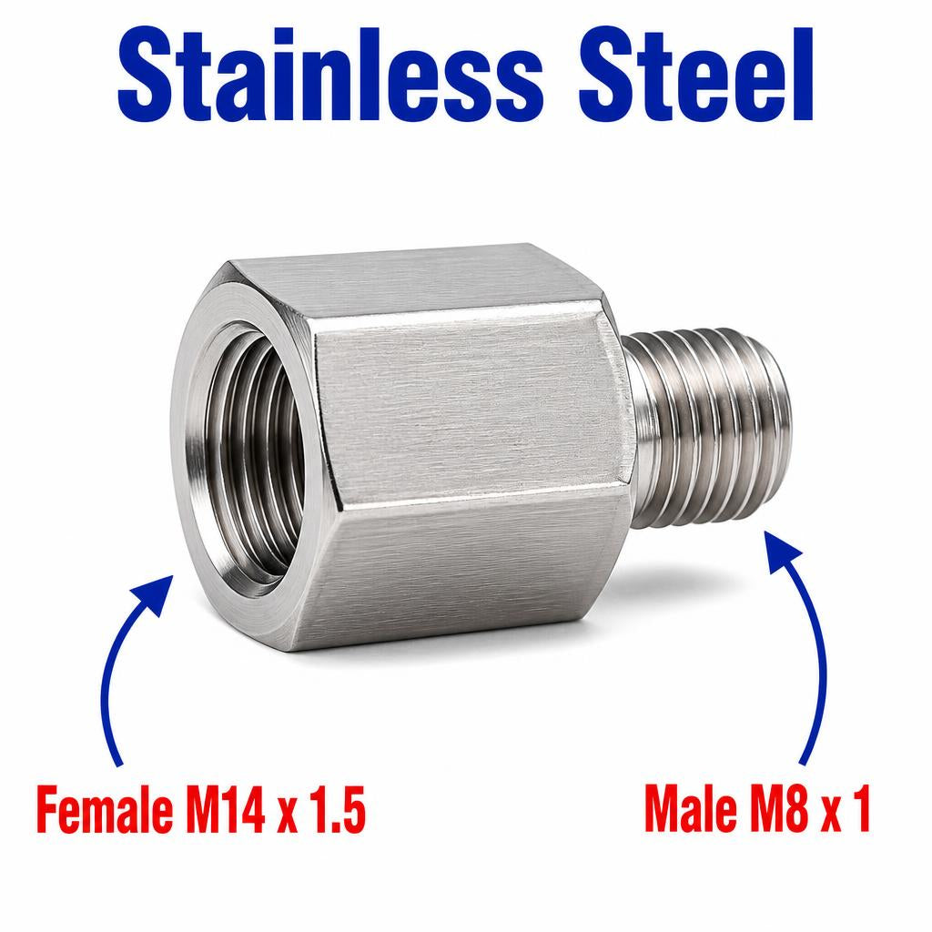 M14x1.5 Female to M8x1 Male Stainless Steel 304 Sensor Adaptor Fittings Conversion
