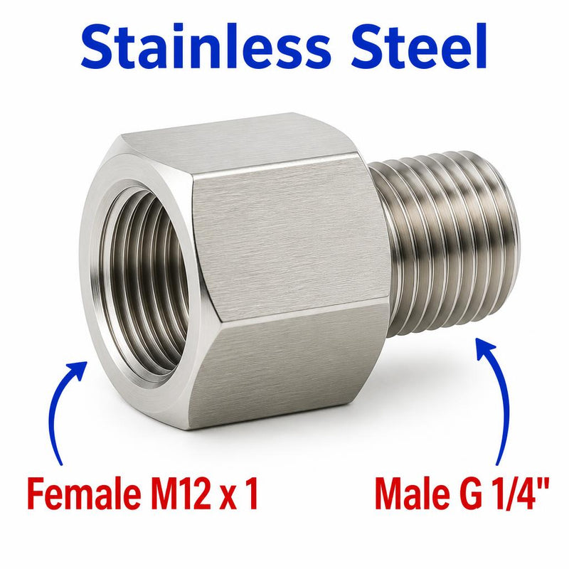 M12x1 Female to BSP G 1/4 inch Male Stainless Steel 304 Sensor Adaptor Fittings Conversion