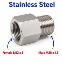 M12x1 Female to M20x1.5 Male Stainless Steel 304 Sensor Adaptor Fittings Conversion