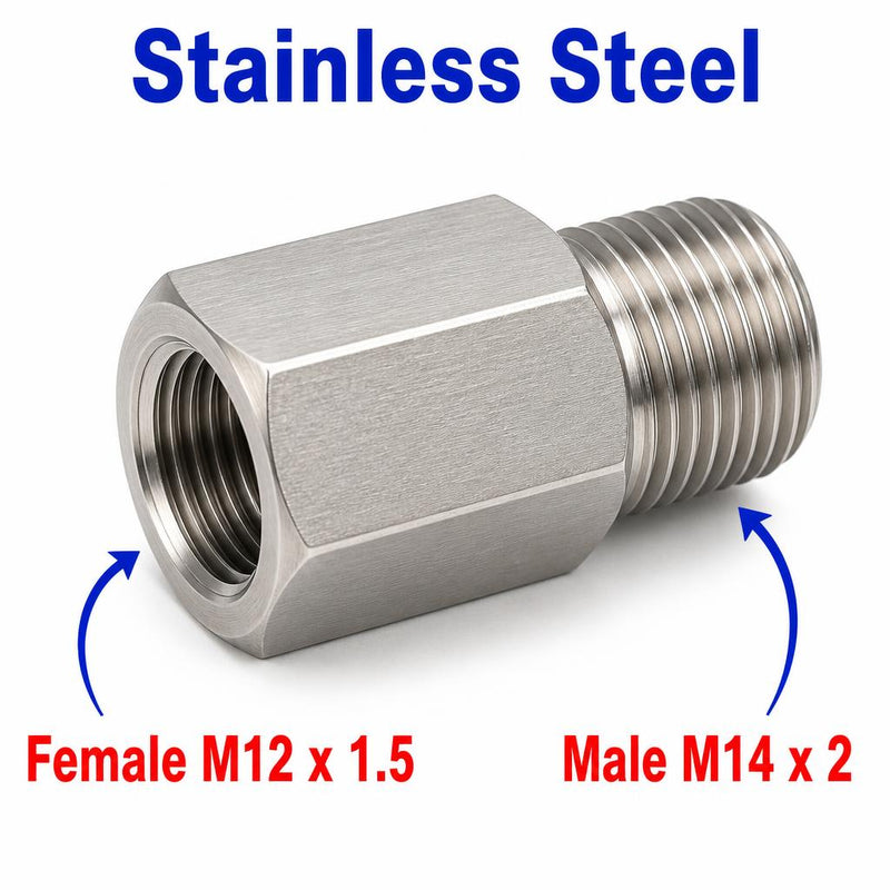 M12x1.5 Female to M14x2 Male Stainless Steel 304 Sensor Adaptor Fittings Conversion