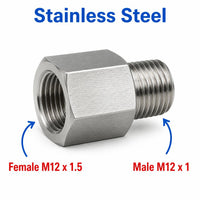 M12x1.5 Female to M12x1 Male Stainless Steel 304 Sensor Adaptor Fittings Conversion