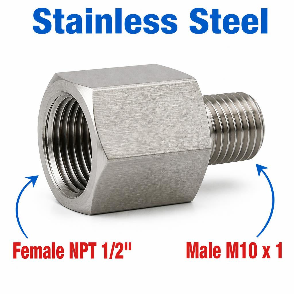 1/2 inch NPT Female to M10x1 Male Stainless Steel 304 Sensor Adaptor Fittings Conversion