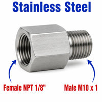 1/8 inch NPT Female to M10x1 Male Stainless Steel 304 Sensor Adaptor Fittings Conversion