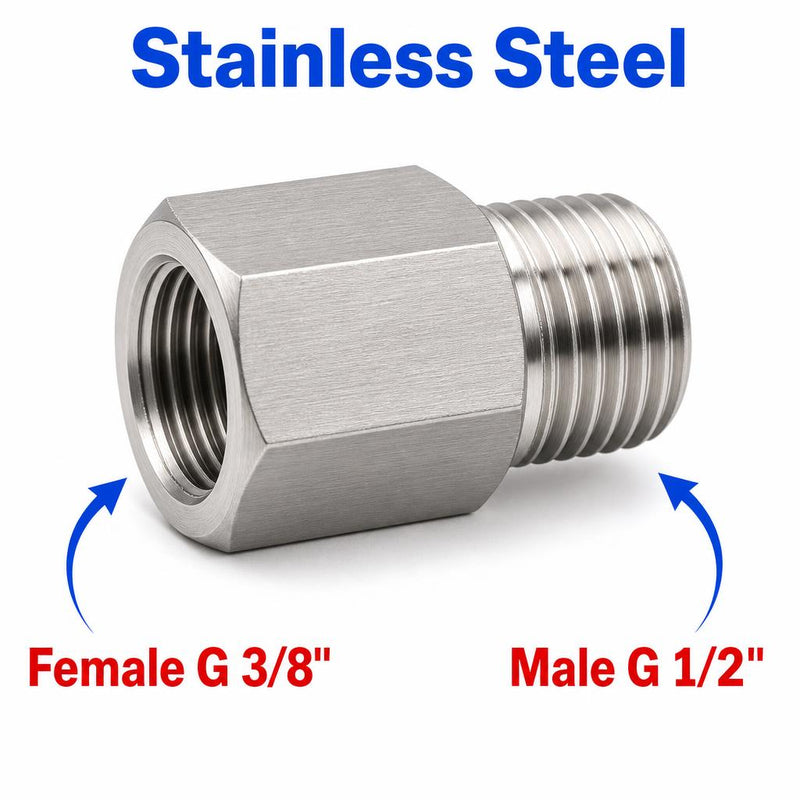 BSP G 3/8 inch Female to BSP G 1/2 inch Male Stainless Steel 304 Sensor Adaptor Fittings Conversion