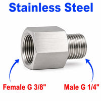 BSP G 3/8 inch Female to BSP G 1/4 inch Male Stainless Steel 304 Sensor Adaptor Fittings Conversion