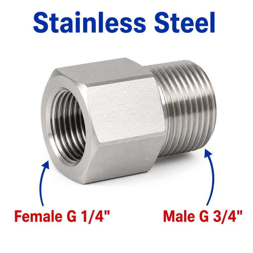 Stainless steel BSP G 1/4 inch female to G 3/4 inch male sensor adaptor fitting for conversion by MC Motoparts