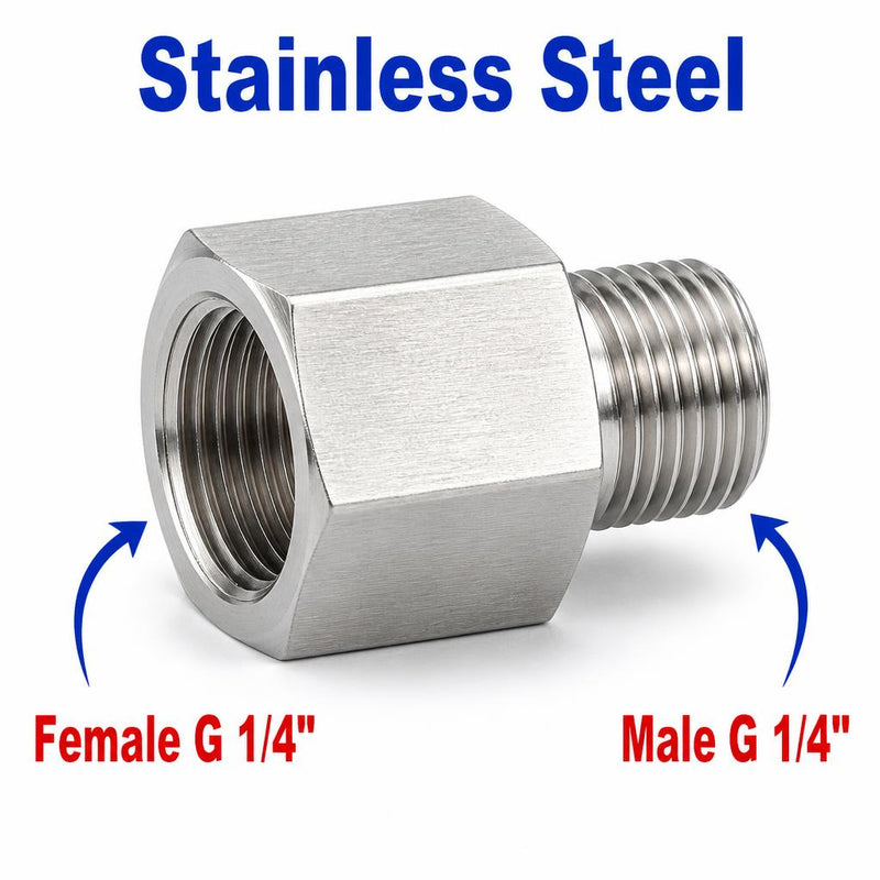 BSP G 1/4 inch Female to BSP G 1/4 inch Male Stainless Steel 304 Sensor Adaptor Fittings Conversion