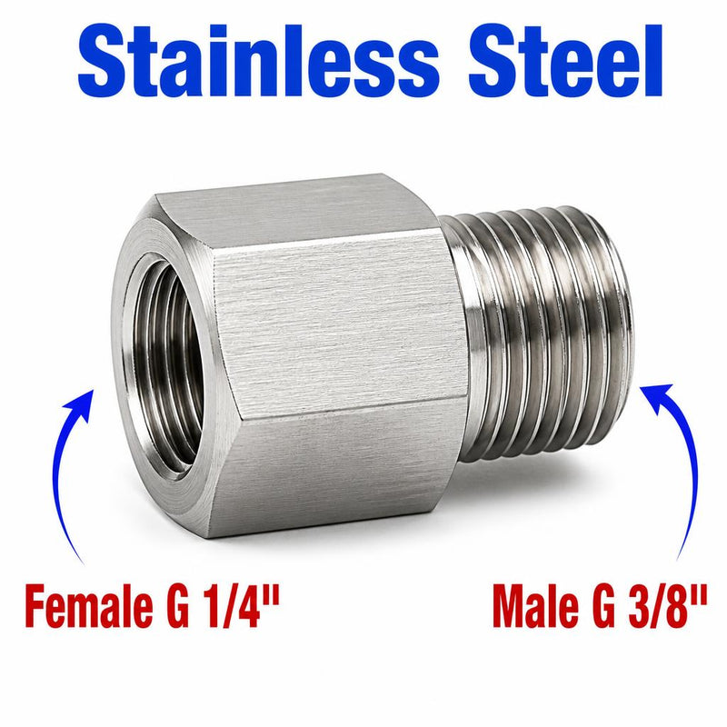 BSP G 1/4 inch Female to BSP G 3/8 inch Male Stainless Steel 304 Sensor Adaptor Fittings Conversion