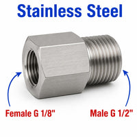 BSP G 1/8 inch Female to BSP G 1/2 inch Male Stainless Steel 304 Sensor Adaptor Fittings Conversion