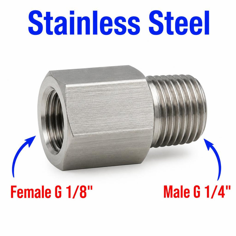 BSP G 1/8 inch Female to BSP G 1/4 inch Male Stainless Steel 304 Sensor Adaptor Fittings Conversion