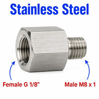 BSP G 1/8 inch Female to M8x1 Male Stainless Steel 304 Sensor Adaptor Fittings Conversion