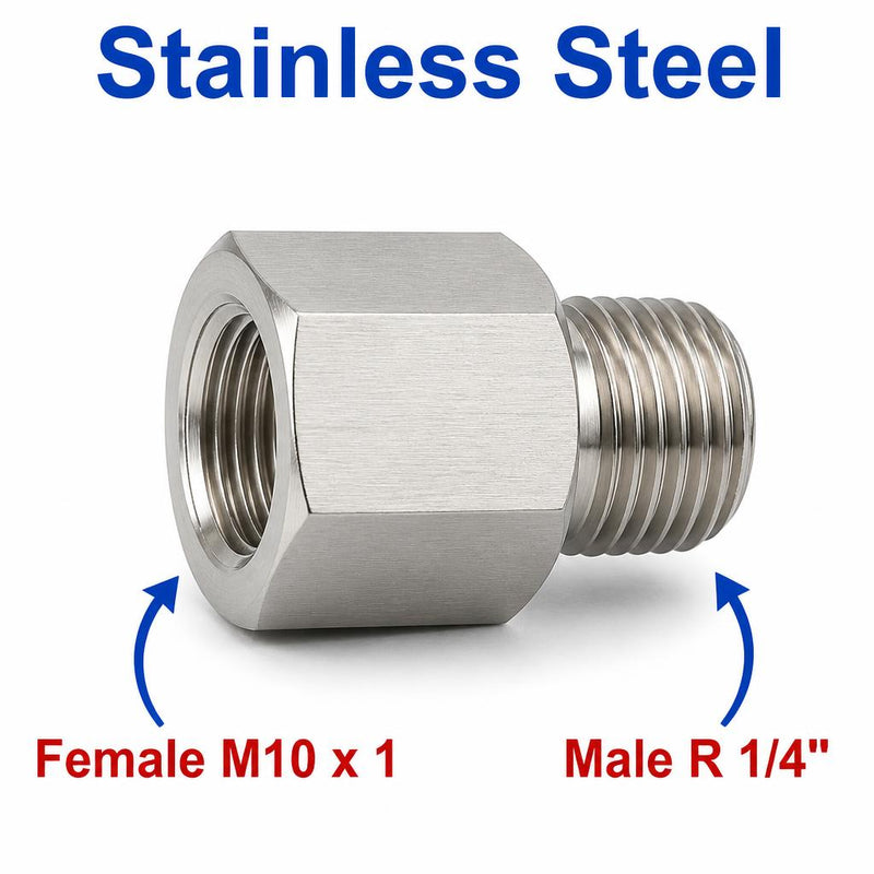 M10x1 Female to BSPT Tapered R 1/4 inch Male Stainless Steel 304 Sensor Adaptor Fittings Conversion
