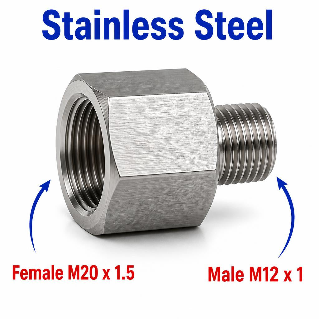 M20x1.5 Female to M12x1 Male Stainless Steel 304 Sensor Adaptor Fittings Conversion